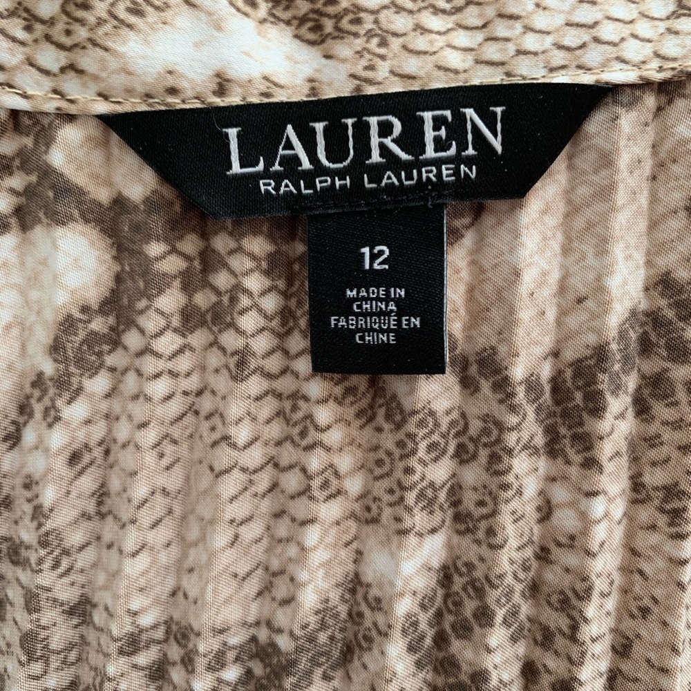 FINAL PRICE NWT Ralph Lauren Pleated Snake Print Satin Midi Skirt Brown/Cream 12 - Picture 10 of 11